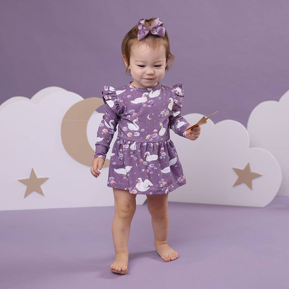 Snuggle Hunny - Midnight Swan Long Sleeve Organic Dress