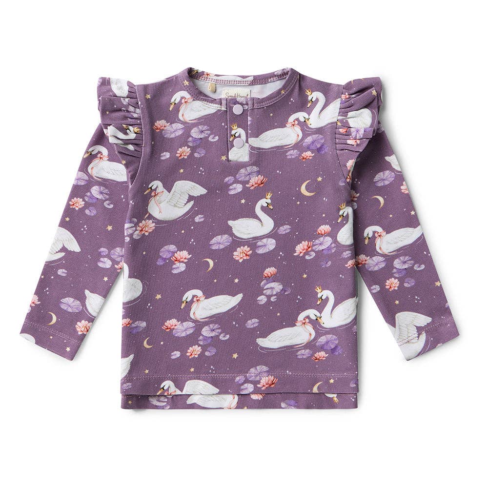 Snuggle Hunny - Midnight Swan Organic Long Sleeve Top with Frill