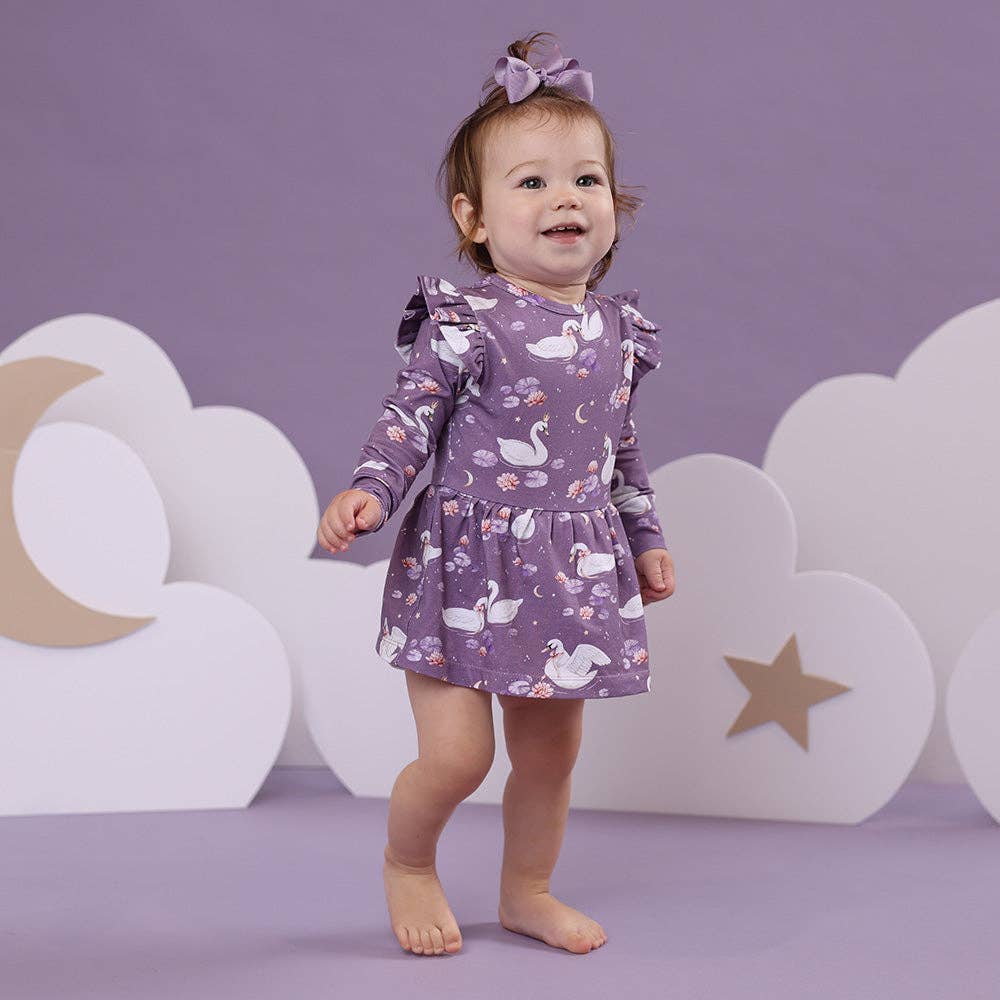 Snuggle Hunny - Midnight Swan Long Sleeve Organic Dress