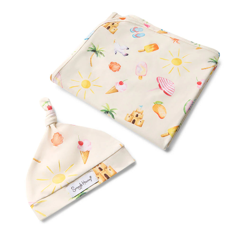 Snuggle Hunny - Beach Fun Organic Jersey Wrap & Beanie Set