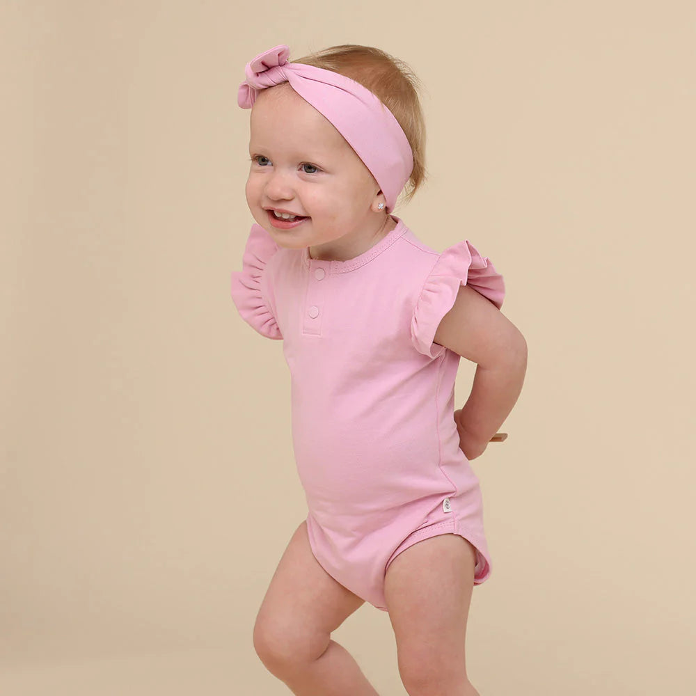 Bubblegum Short Sleeve Organic Bodysuit with Frill