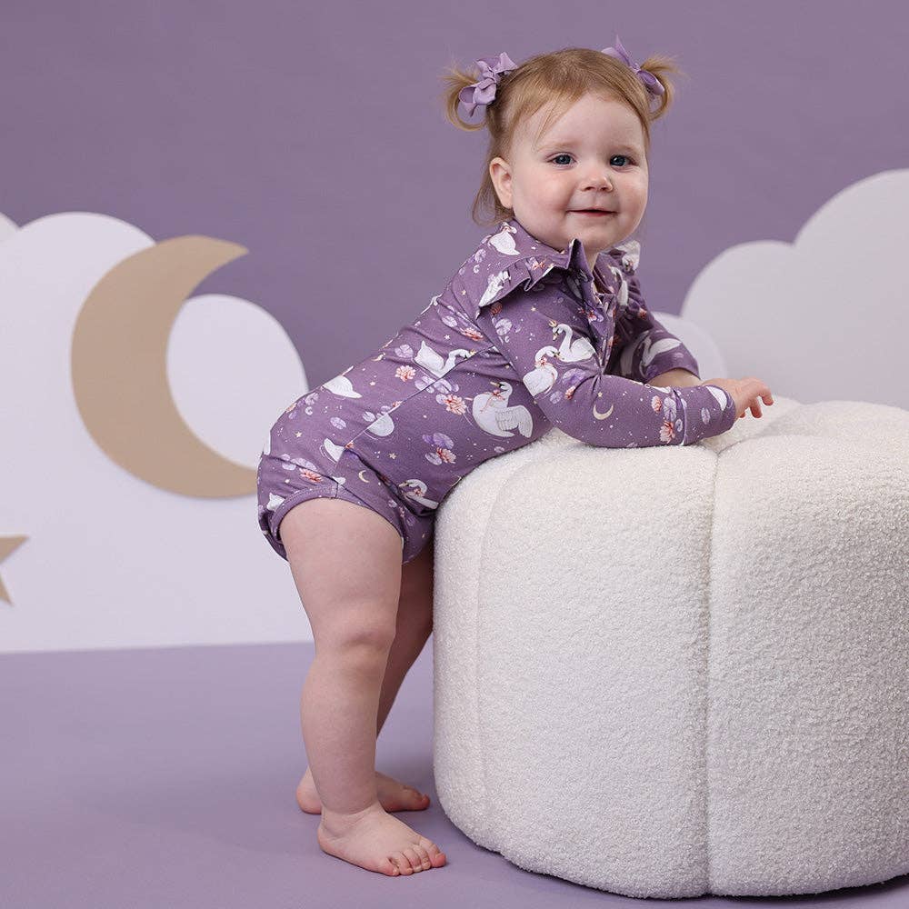 Snuggle Hunny - Midnight Swan Long Sleeve Organic Bodysuit with Frill