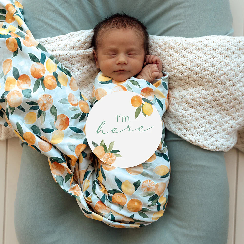 Snuggle Hunny - Citrus Squeeze Organic Jersey Wrap & Beanie Set