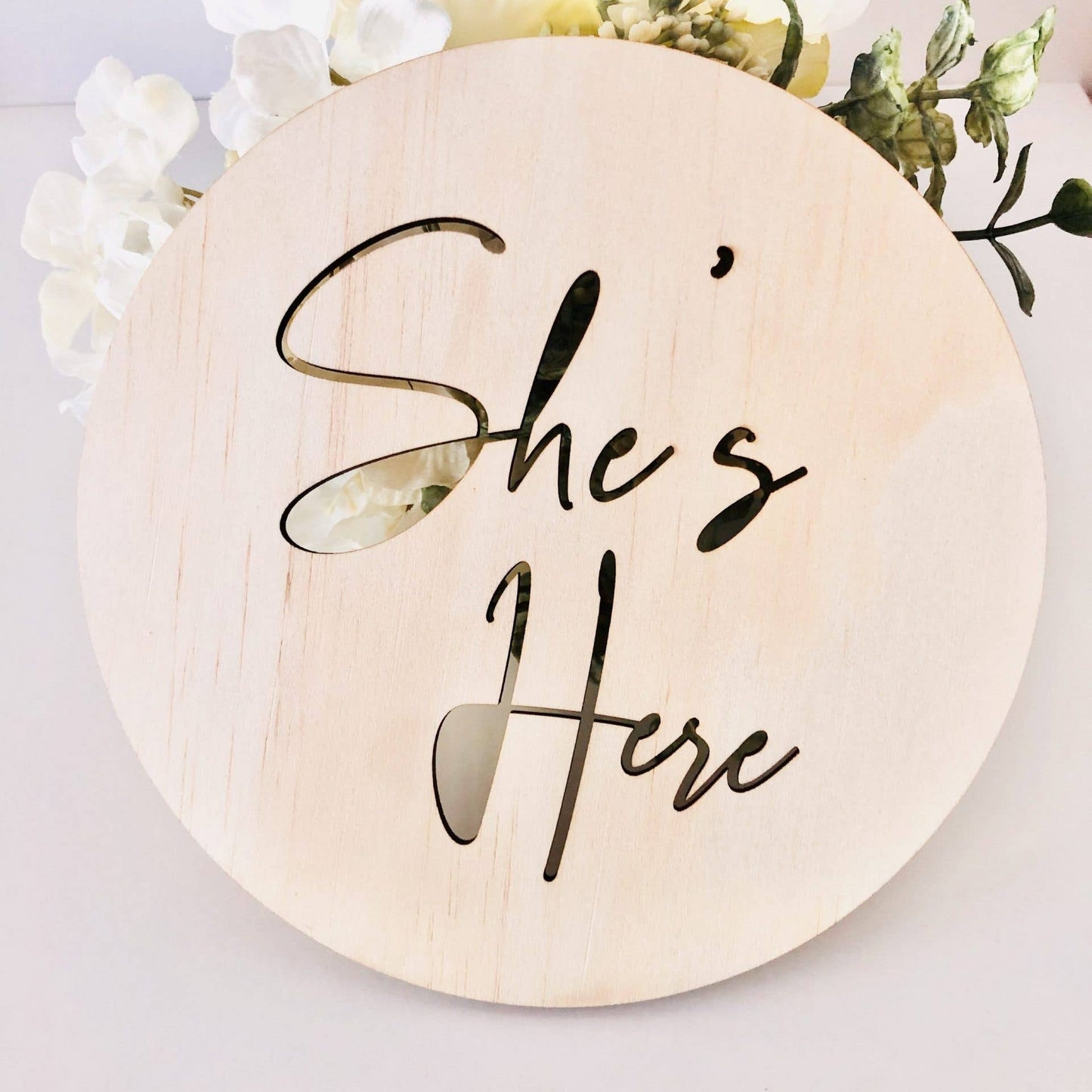 Timber Tinkers - She's Here Scandi Birth Announcement