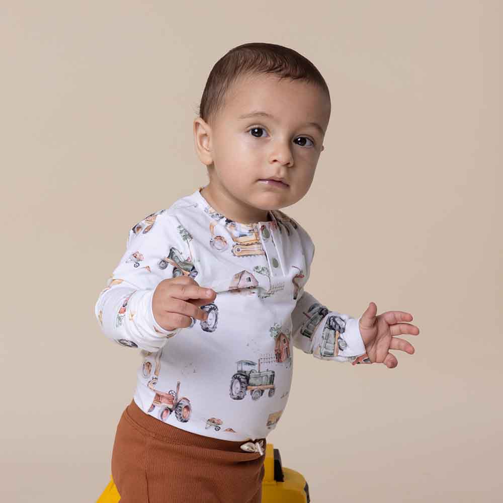Snuggle Hunny - Diggers & Tractors Long Sleeve Organic Bodysuit