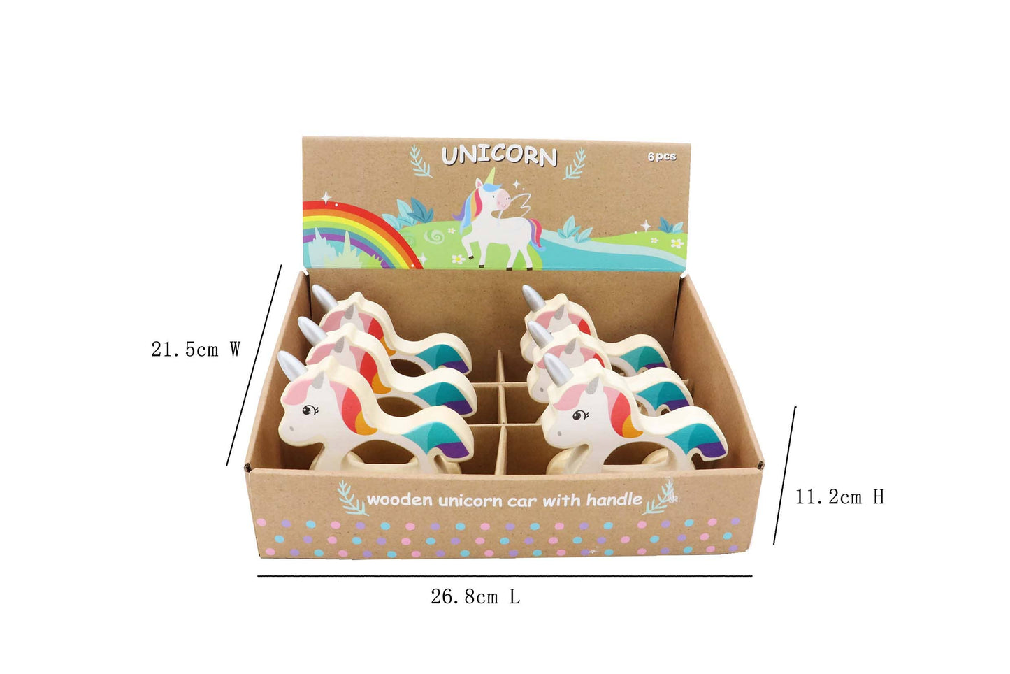 ToysLink - Wooden Wheelie Unicorn with Handle