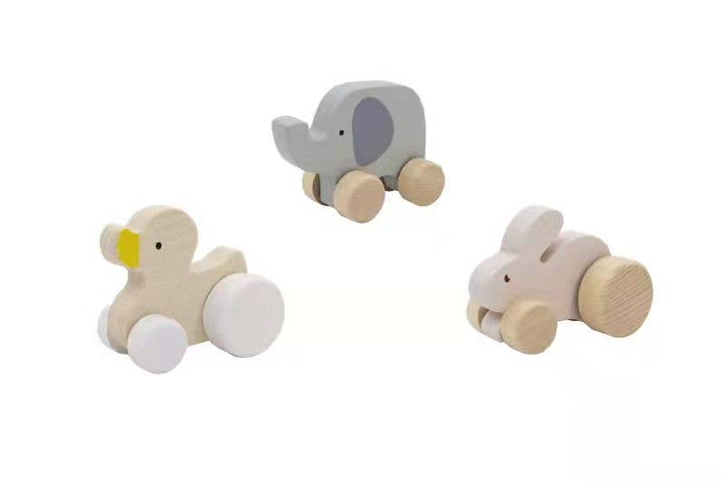 ToysLink - Wooden Wheelie Rabbit, Elephant and Duck