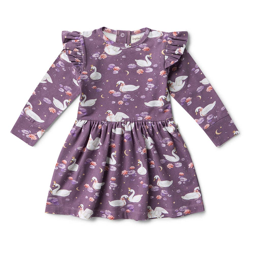 Snuggle Hunny - Midnight Swan Long Sleeve Organic Dress