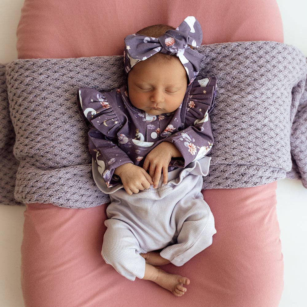 Snuggle Hunny - Midnight Swan Long Sleeve Organic Bodysuit with Frill