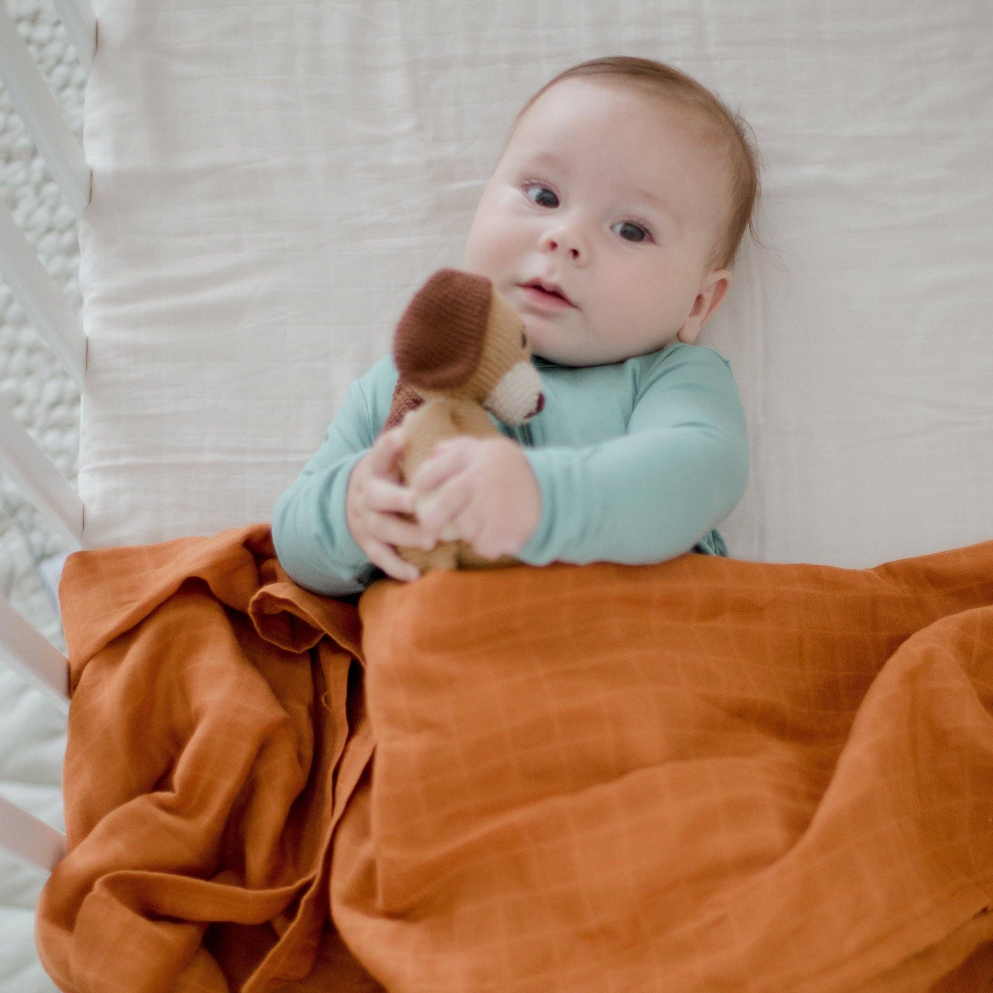 Zoe Sage - Organic Cotton Muslin Swaddle Wrap 120cm | Savannah Rust