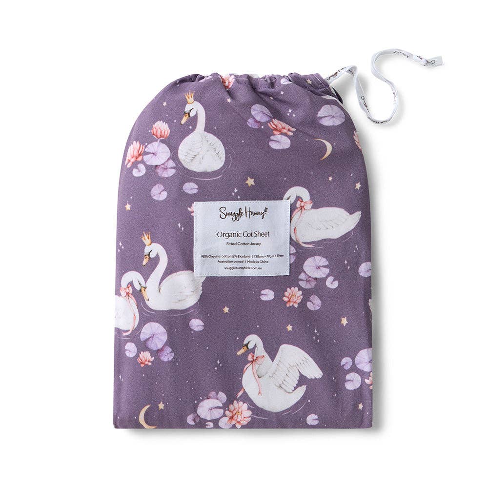 Snuggle Hunny - Midnight Swan Organic Fitted Cot Sheet