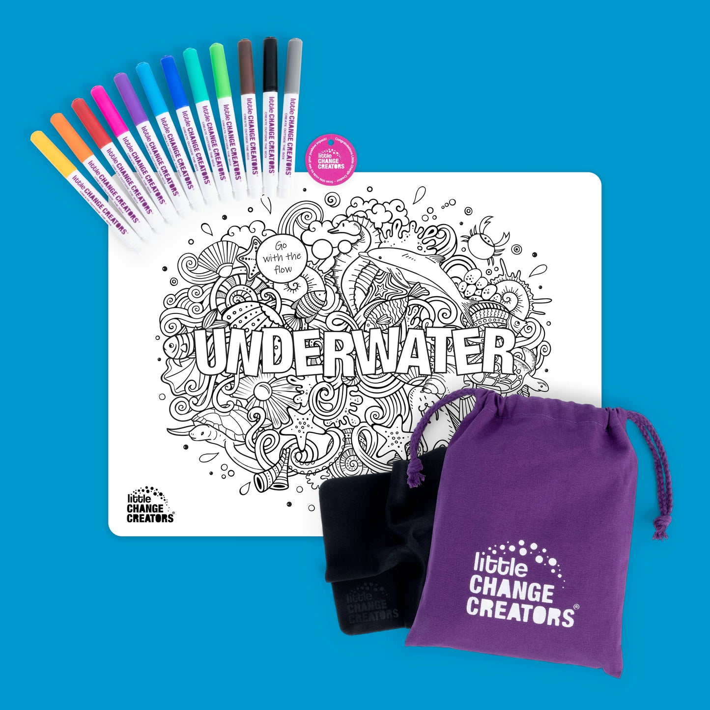 Little Change Creators - UNDERWATER | Wipeable Colouring Mat + Pens Set