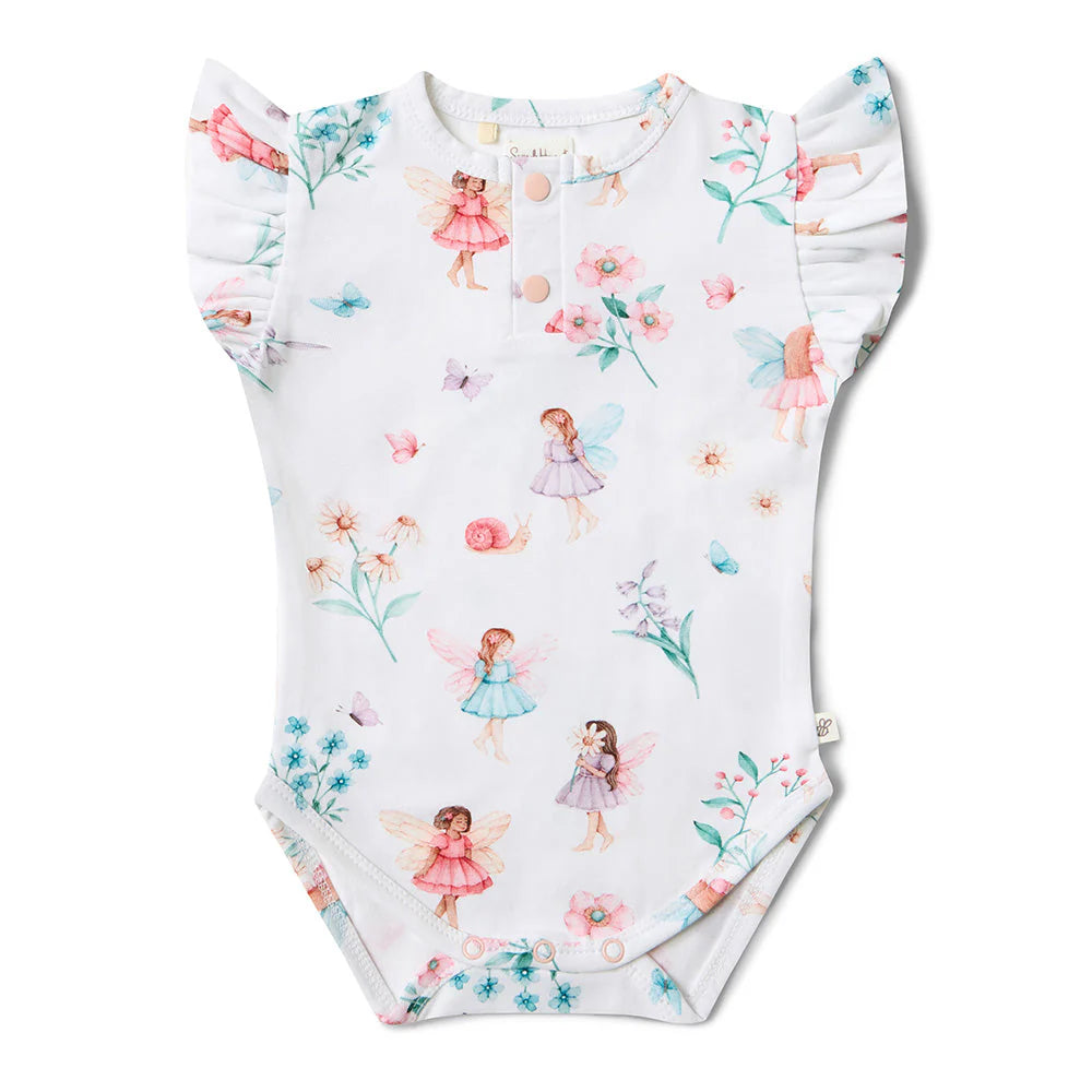 Snuggle Hunny - Fairy Garden Short Sleeve Organic Bodysuit with Frill