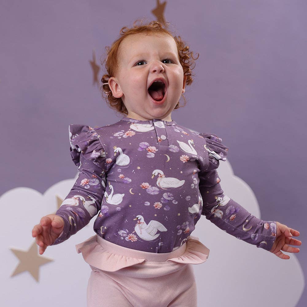 Snuggle Hunny - Midnight Swan Organic Long Sleeve Top with Frill