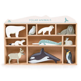 Wooden Polar Animals with Display Shelf