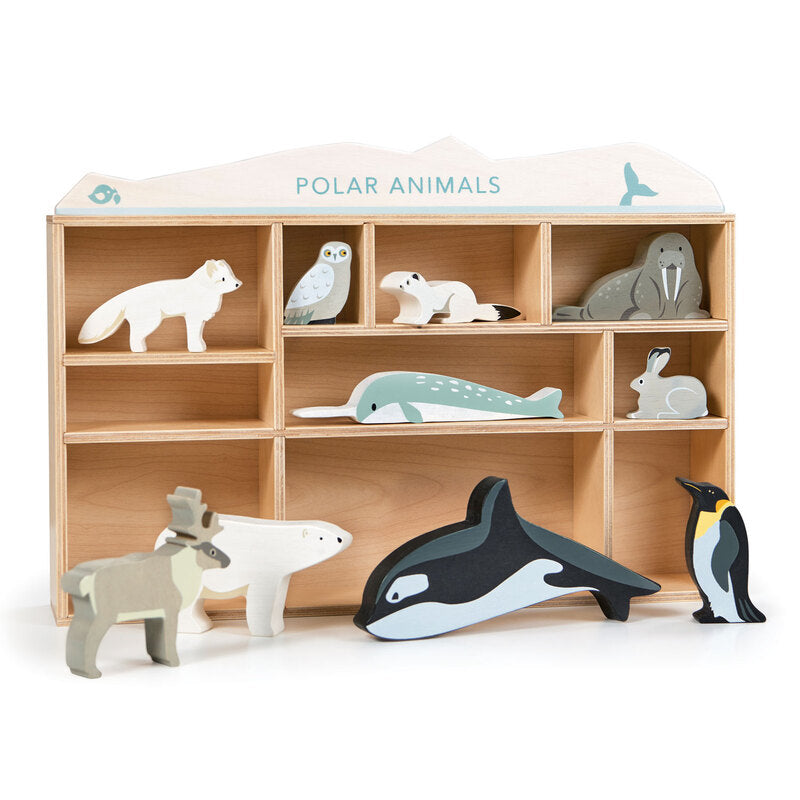 Wooden Polar Animals with Display Shelf