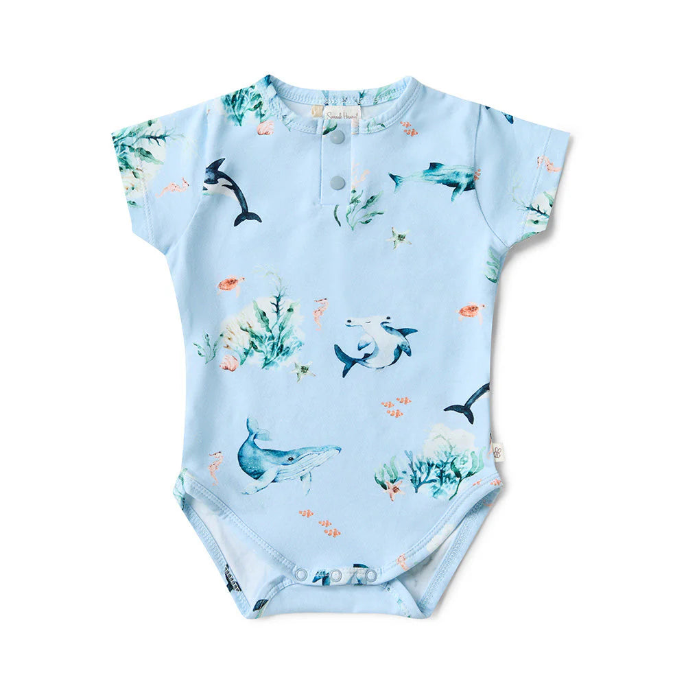 Snuggle Hunny - Blue Ocean Short Sleeve Bodysuit