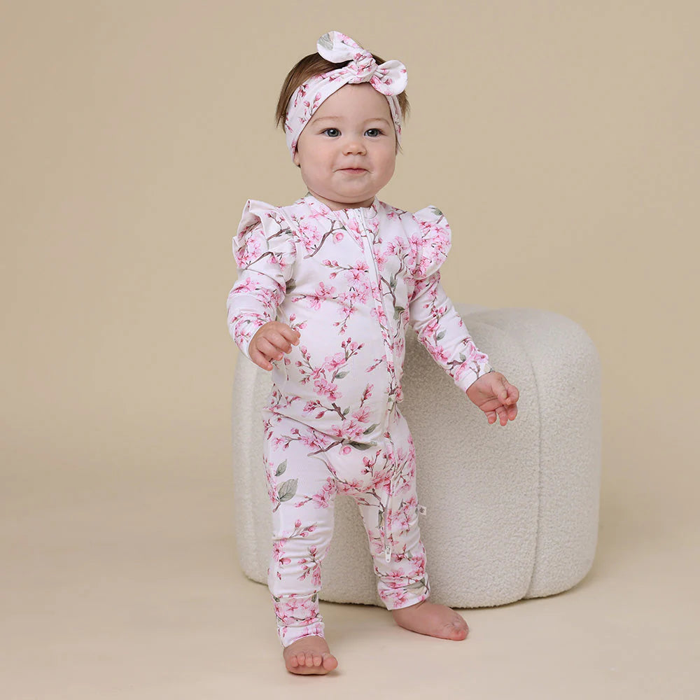 Snuggle Hunny - Cherry Blossom Organic Snugglesuit Convertible Romper with Frill