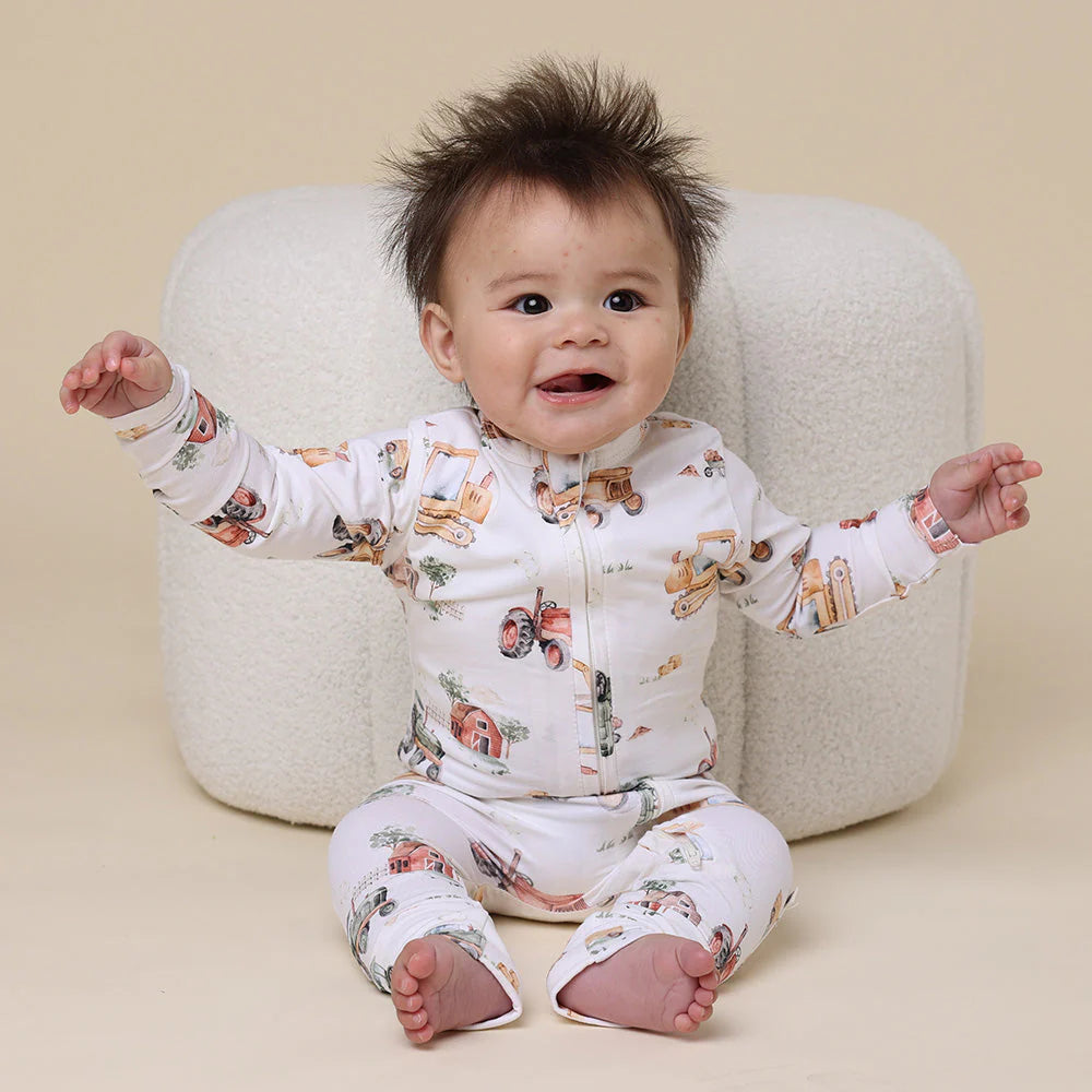 Snuggle Hunny - Diggers and Tractors Organic Snugglesuit Convertible Romper
