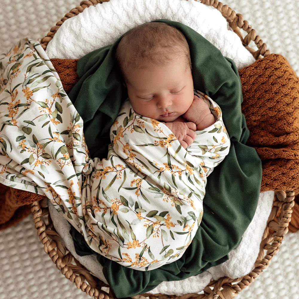 Snuggle Hunny - Golden Wattle Organic Jersey Wrap & Topknot Set