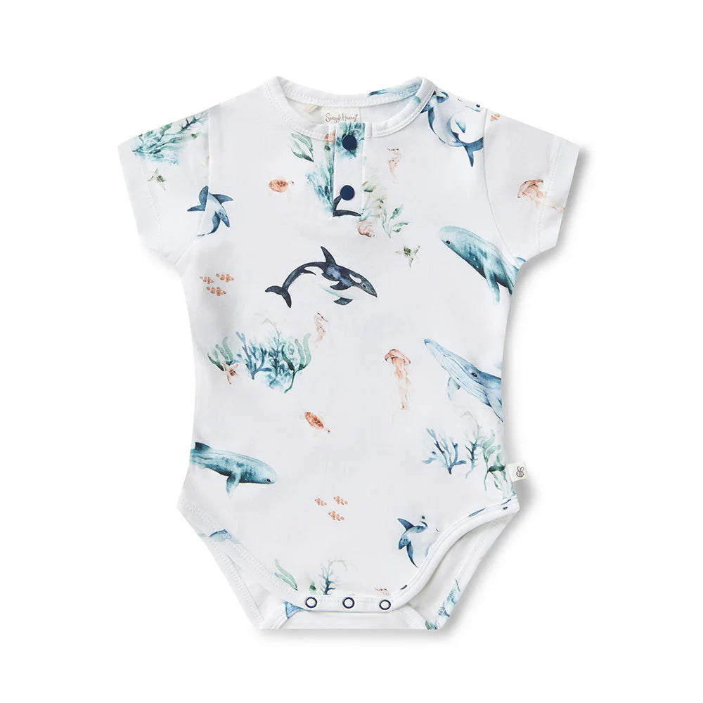 Snuggle Hunny - Ocean Short Sleeve Organic Bodysuit