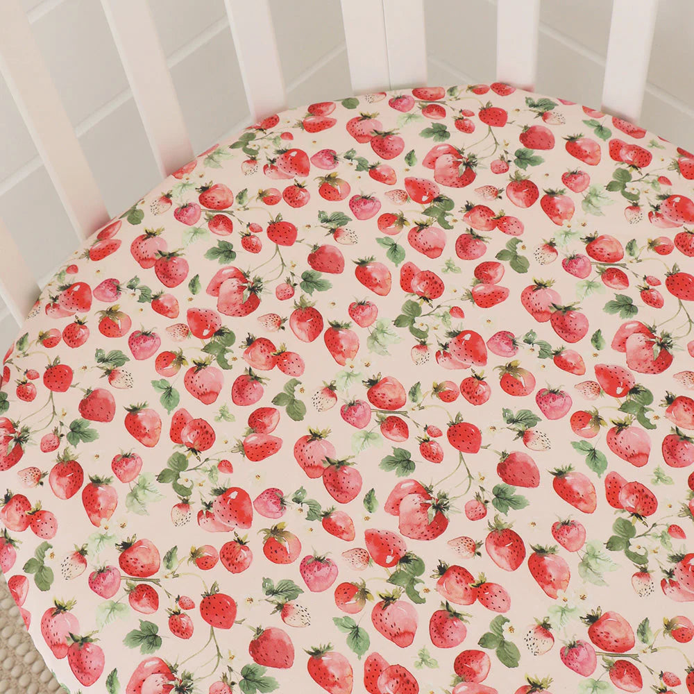 Snuggle Hunny - Strawberry Organic Fitted Cot Sheet