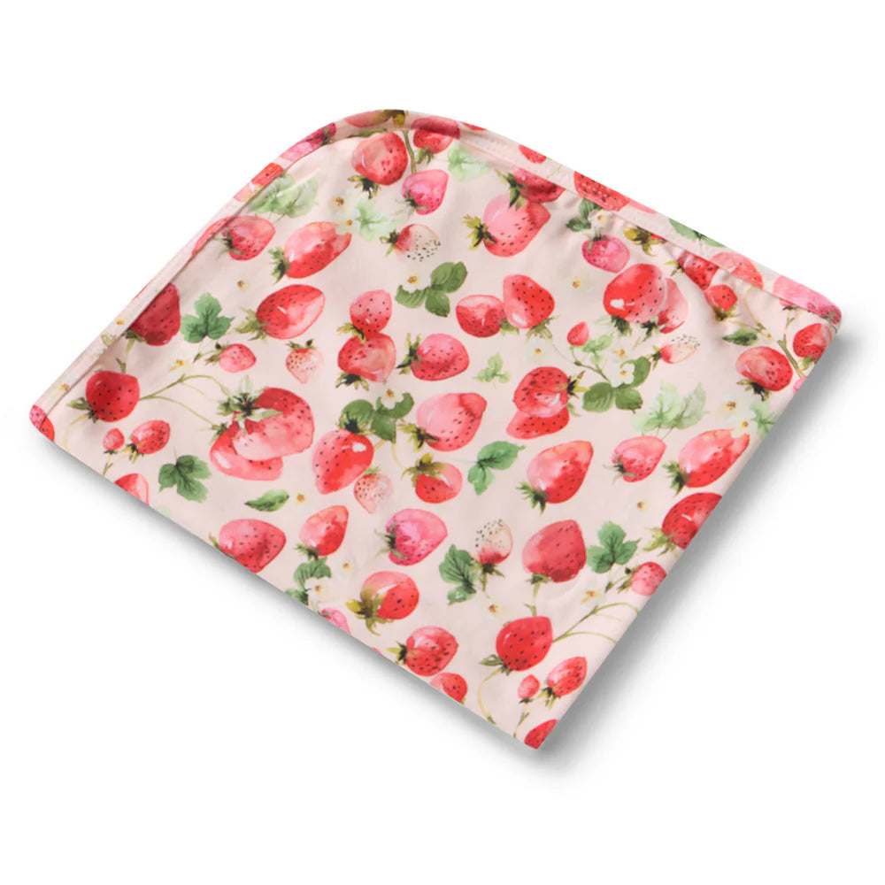 Snuggle Hunny - Strawberry Organic Jersey Wrap & Topknot Set
