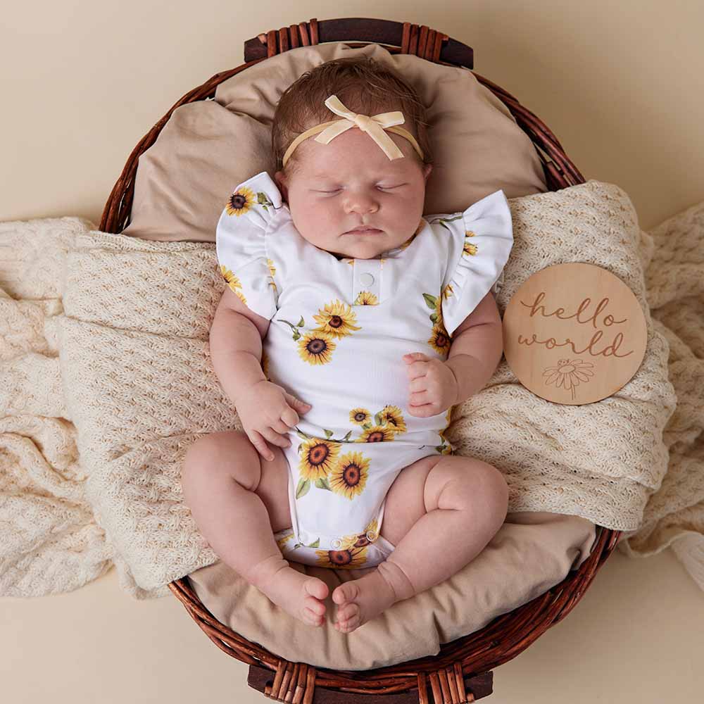 Snuggle Hunny - Sunflower Short Sleeve Organic Bodysuit with Frill