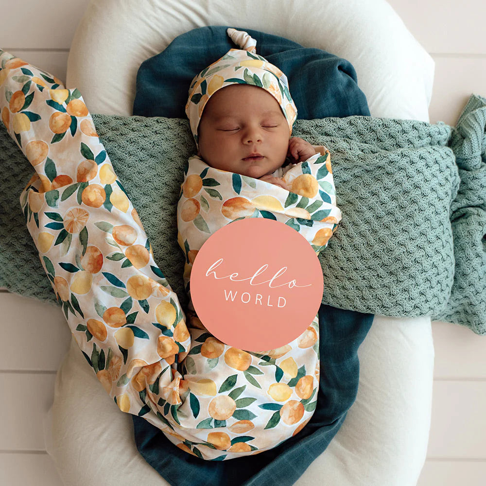 Snuggle Hunny - Sunny Citrus Organic Jersey Wrap & Beanie Set
