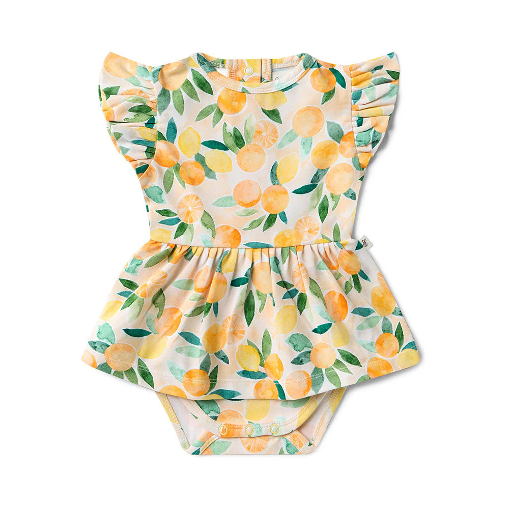 Snuggle Hunny - Sunny Citrus Short Sleeve Organic Dress