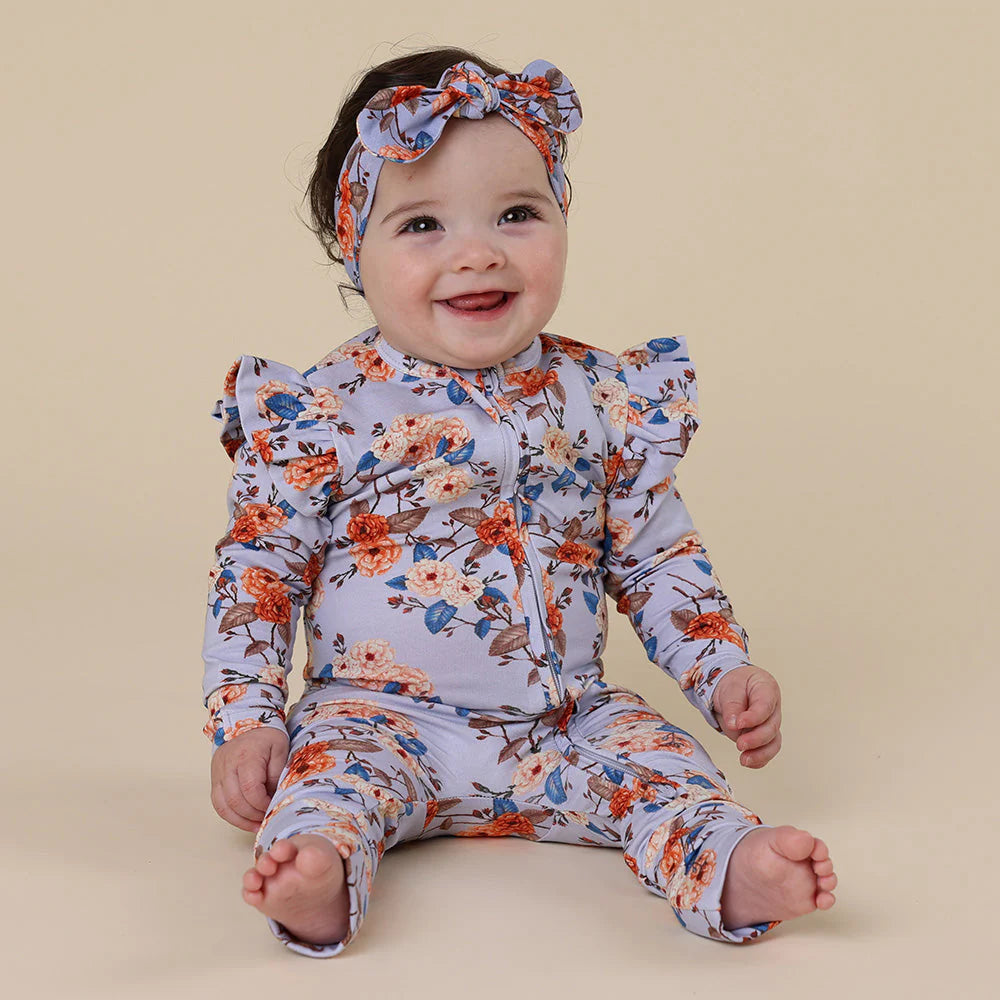 Snuggle Hunny - Vintage Blossom Organic Snugglesuit Convertible Romper with Frill