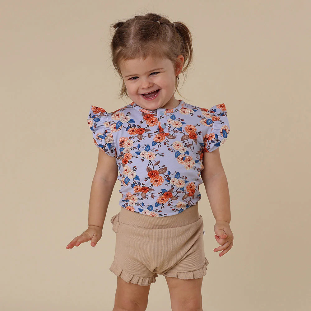 Snuggle Hunny - Vintage Blossom Short Sleeve Organic Bodysuit with Frill