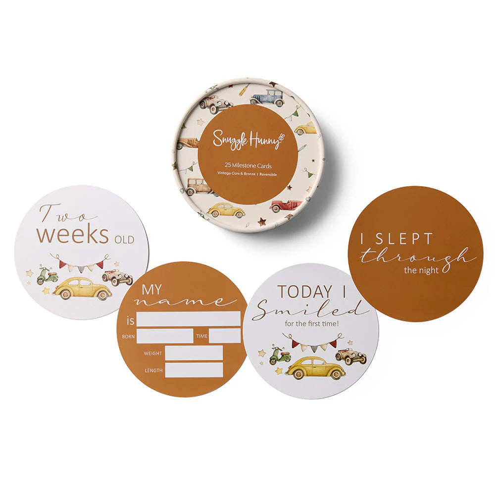 Snuggle Hunny - Vintage Cars & Bronze Reversible Milestone Cards