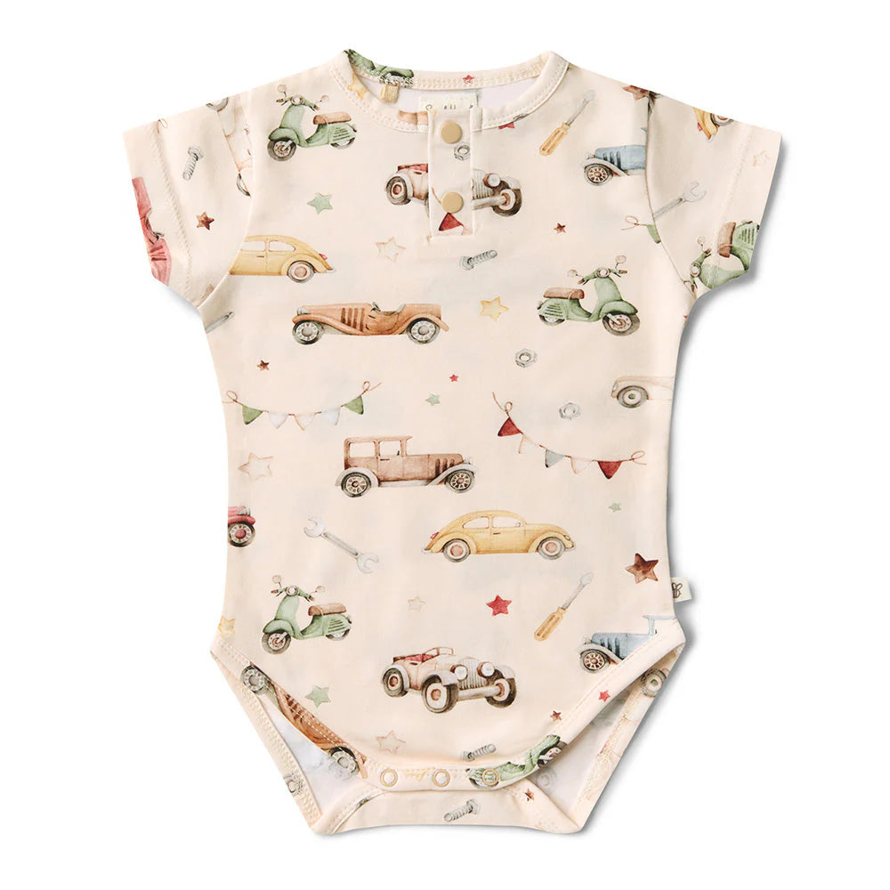 Snuggle Hunny - Vintage Cars Short Sleeve Organic Bodysuit