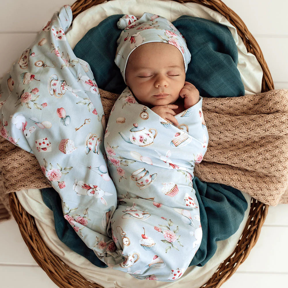 Snuggle Hunny - White Rabbit Organic Jersey Wrap and Beanie Set