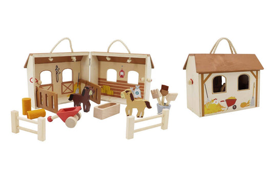 ToysLink - Wooden Horse Stable Play Set