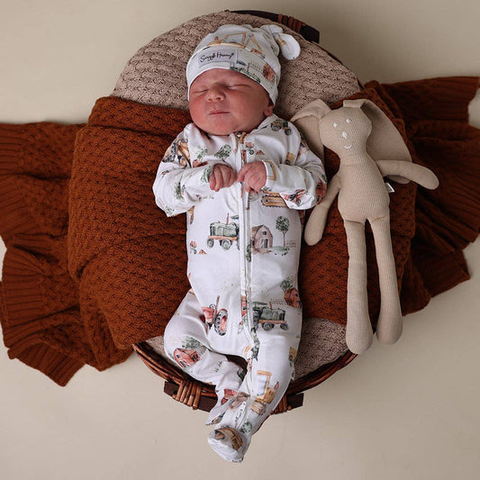 Snuggle Hunny - Diggers & Tractors Organic Snuggle Sleepsuit Zip Footie