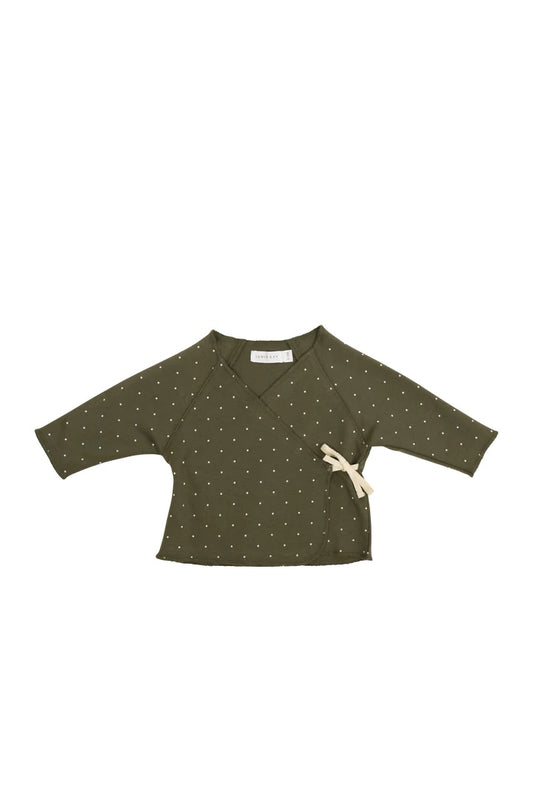 Jamie Kay Tiny Dots Olive Long Sleeve Wrap Top