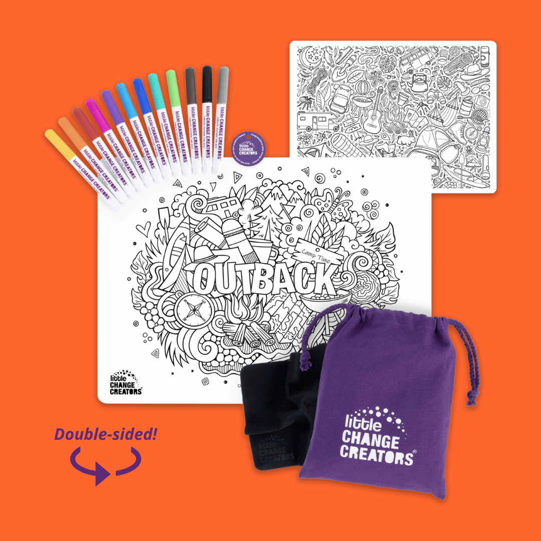 Little Change Creators - OUTBACK | Children's Reusable Colouring Mat Kit