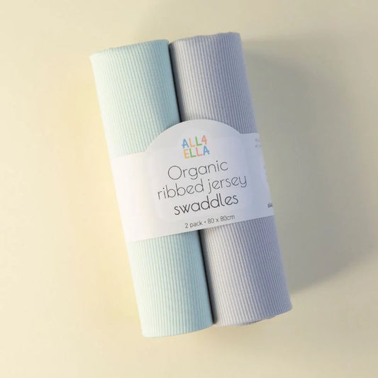 All4Ella - Ribbed Jersey Swaddles 2pk - Sage & Grey