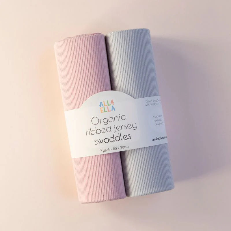 All4Ella - Ribbed Jersey Swaddles 2pk - Pink & Grey