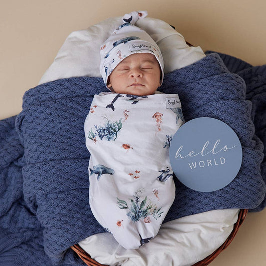 Snuggle Hunny - Ocean Organic Snuggle Swaddle & Beanie Set