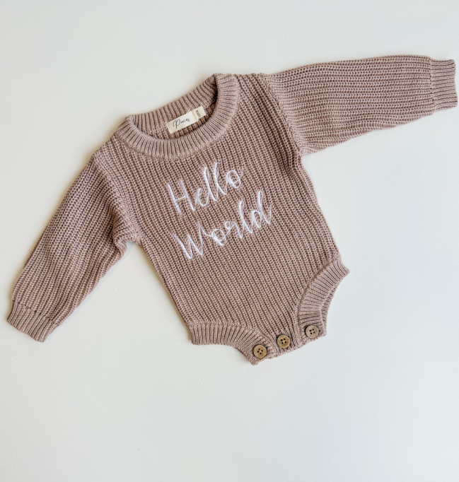 Petite + Co - HELLO WORLD - RIBBED KNIT ROMPER | TEDDY BROWN