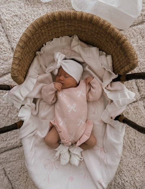 Petite + Co - FRILL ROMPER | BABY PINK + MILK BOWS