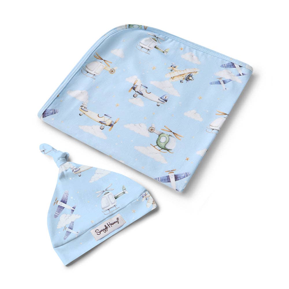 Snuggle Hunny - Taking Flight Organic Jersey Wrap & Beanie Set