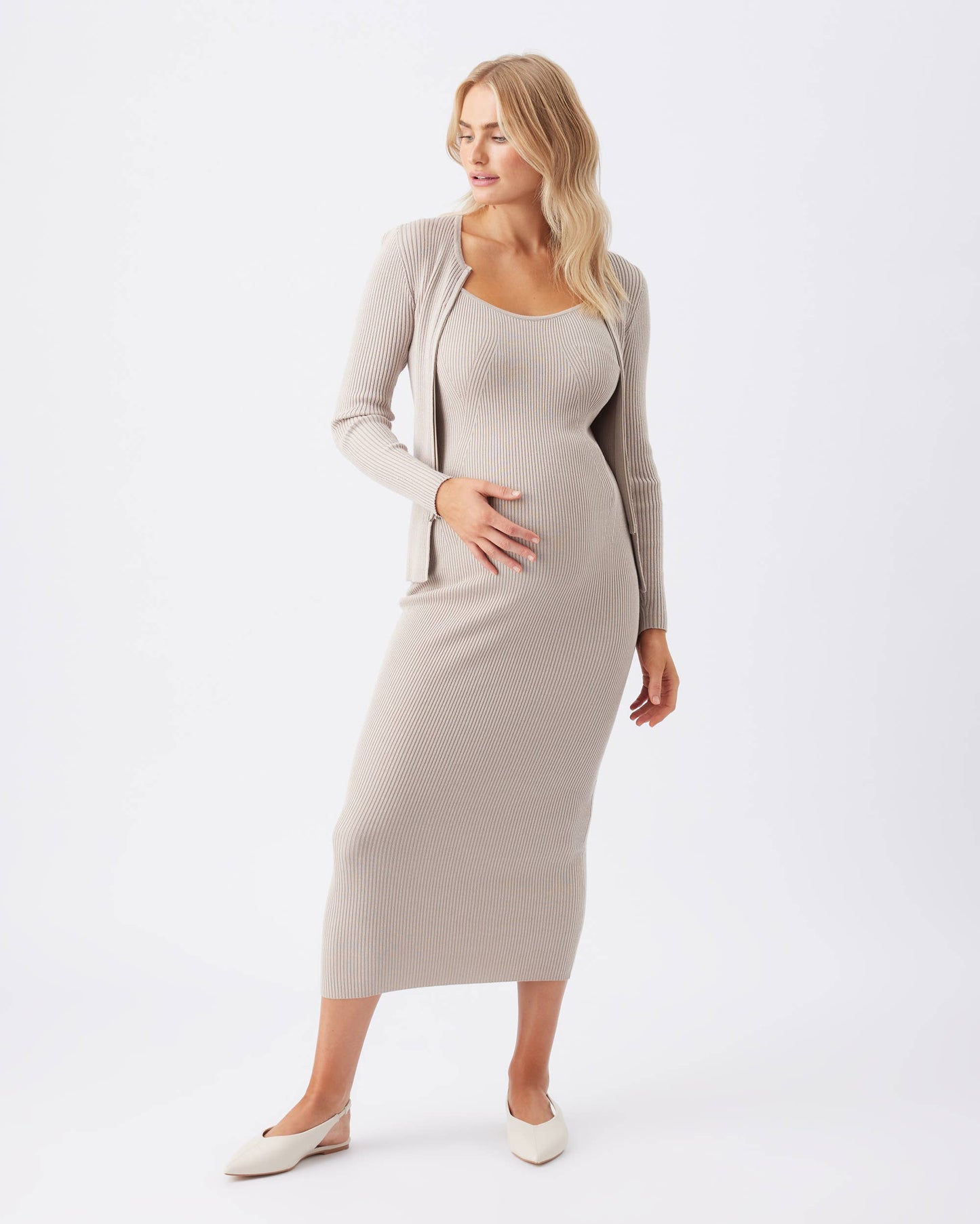 Ripe Maternity - Celine Rib Knit Dress  Stone
