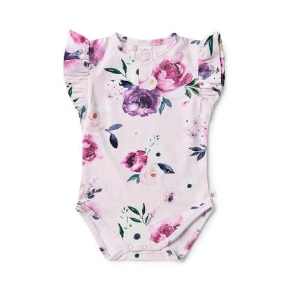 Snuggle Hunny - Floral Kiss Short Sleeve Organic Bodysuit with Frill