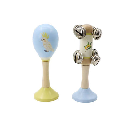 ToysLink - Wooden Cockatoo Maraca & Wattle Jingle Stick Musical Set