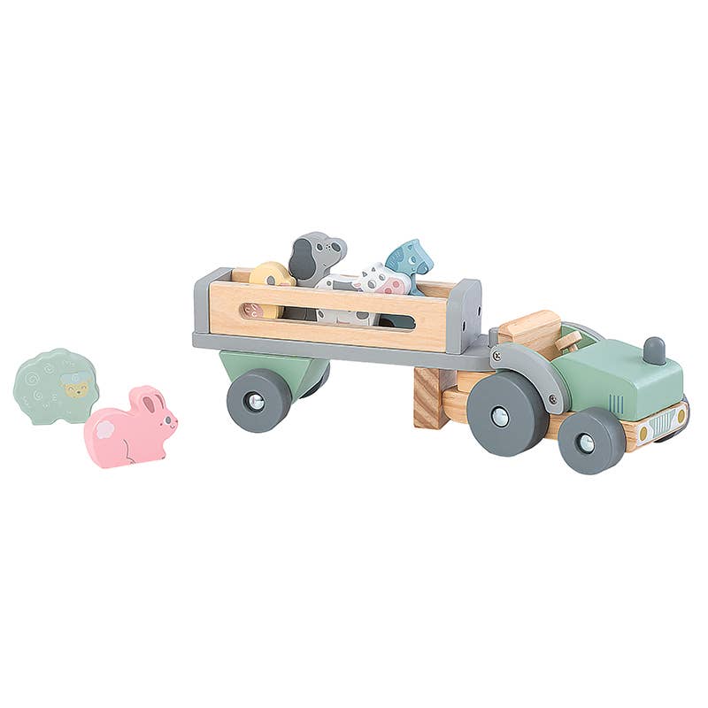 ToysLink - Wooden Tractor with Trailer and Animals