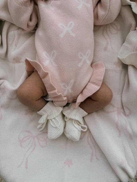 Petite + Co - FRILL ROMPER | BABY PINK + MILK BOWS